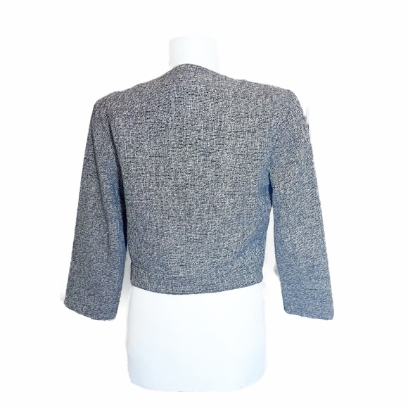 LOFT Size 6 Tweed Gray Open Cropped Jacket/Blazer Silver Metallic Sequin Collar - Picture 3 of 11